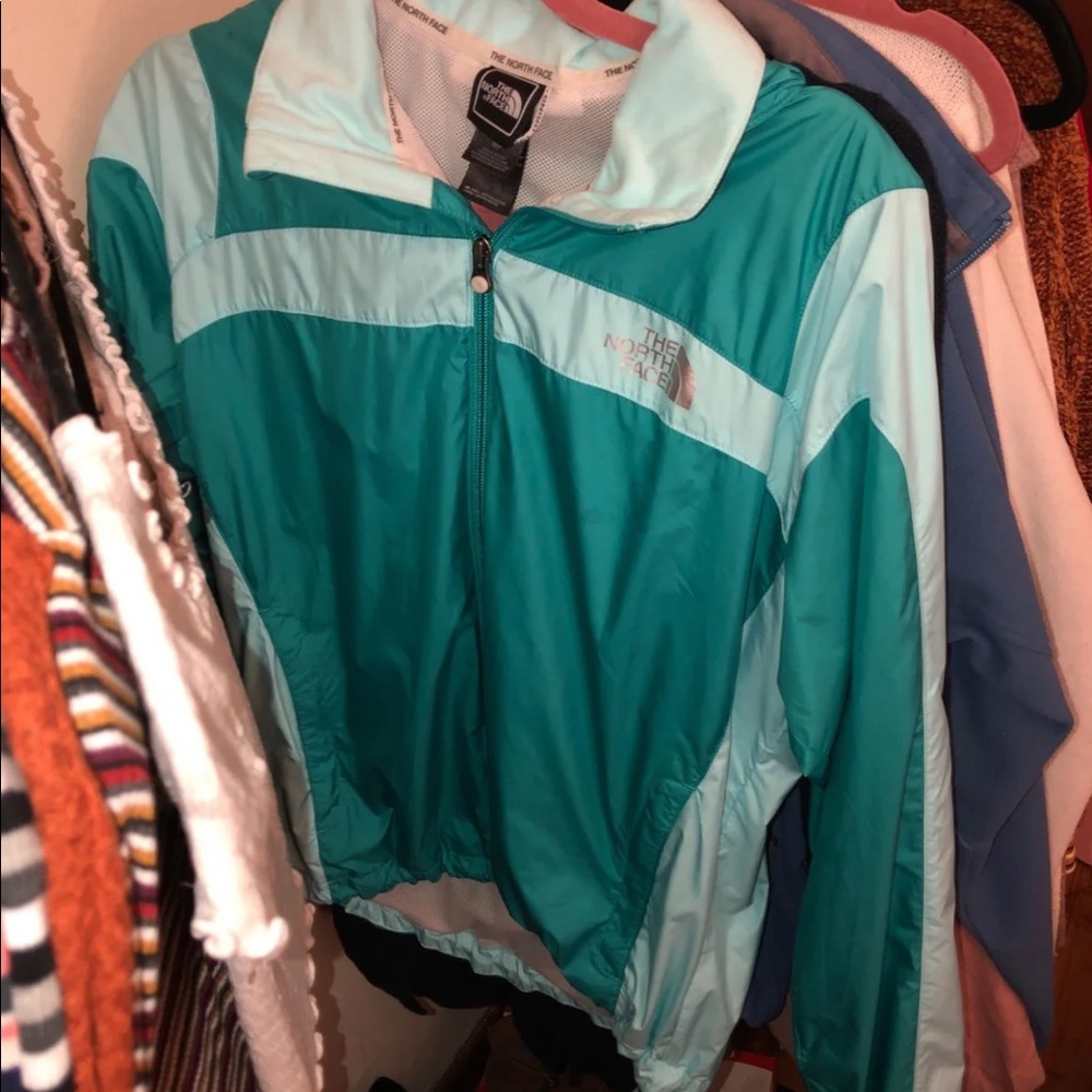 Green blue north face jacket
